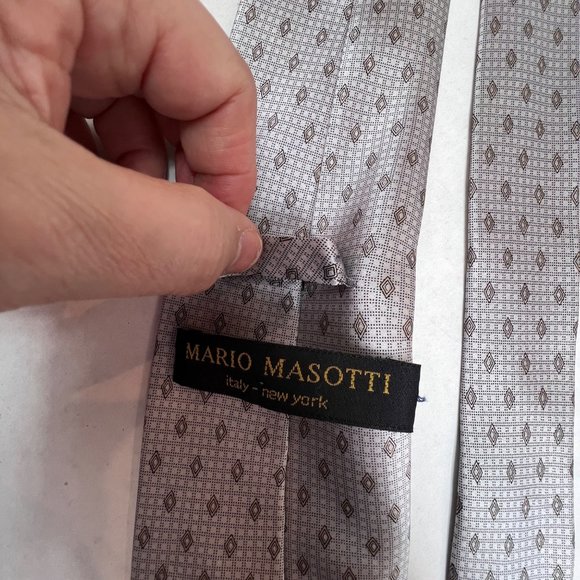 Mario Masotti Mens Silk Necktie Grey Geometric Hand Made Office Gift Fathers Day - Picture 8 of 13